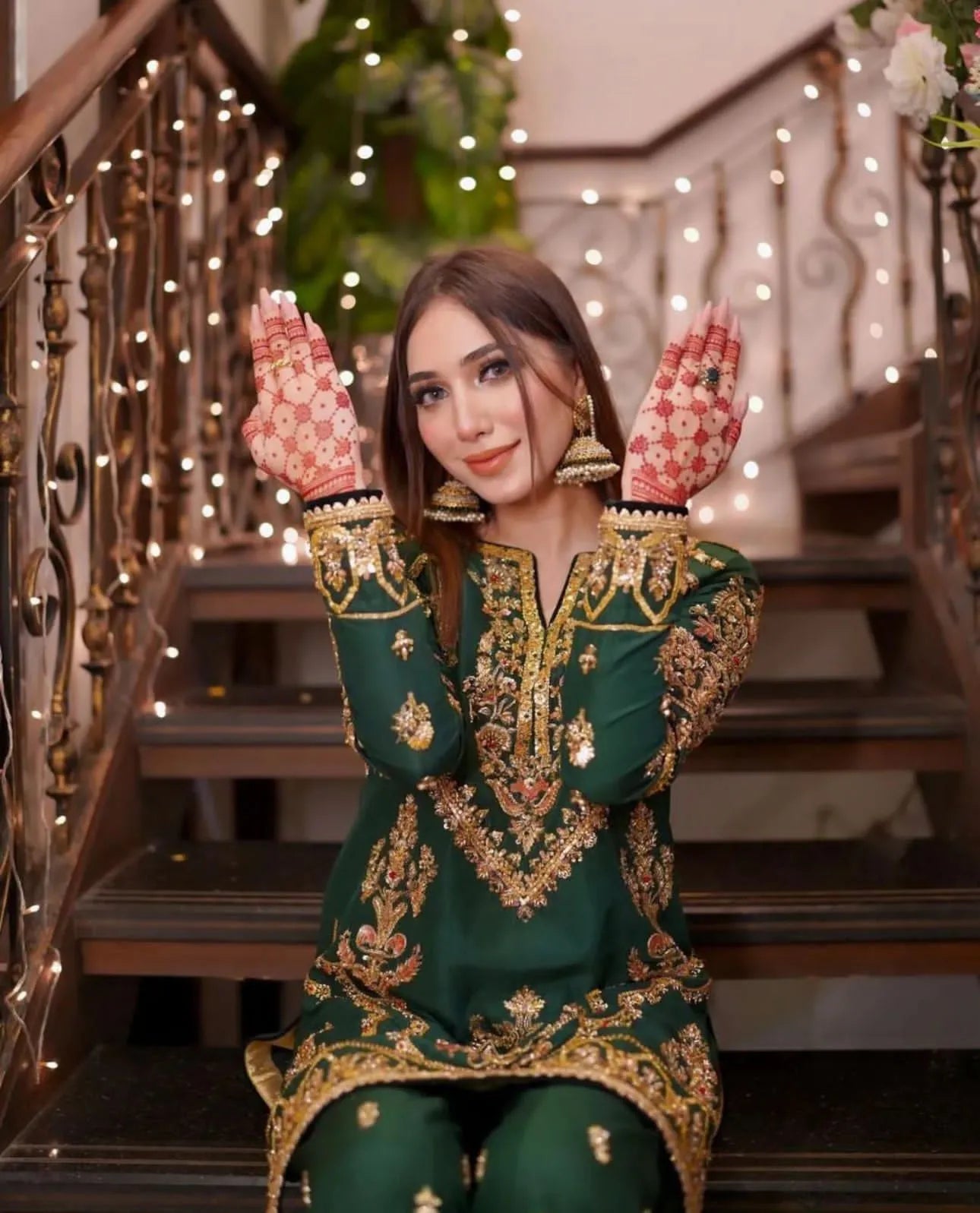 Bottle Green Raw Silk Sharara Dress for Mehndi