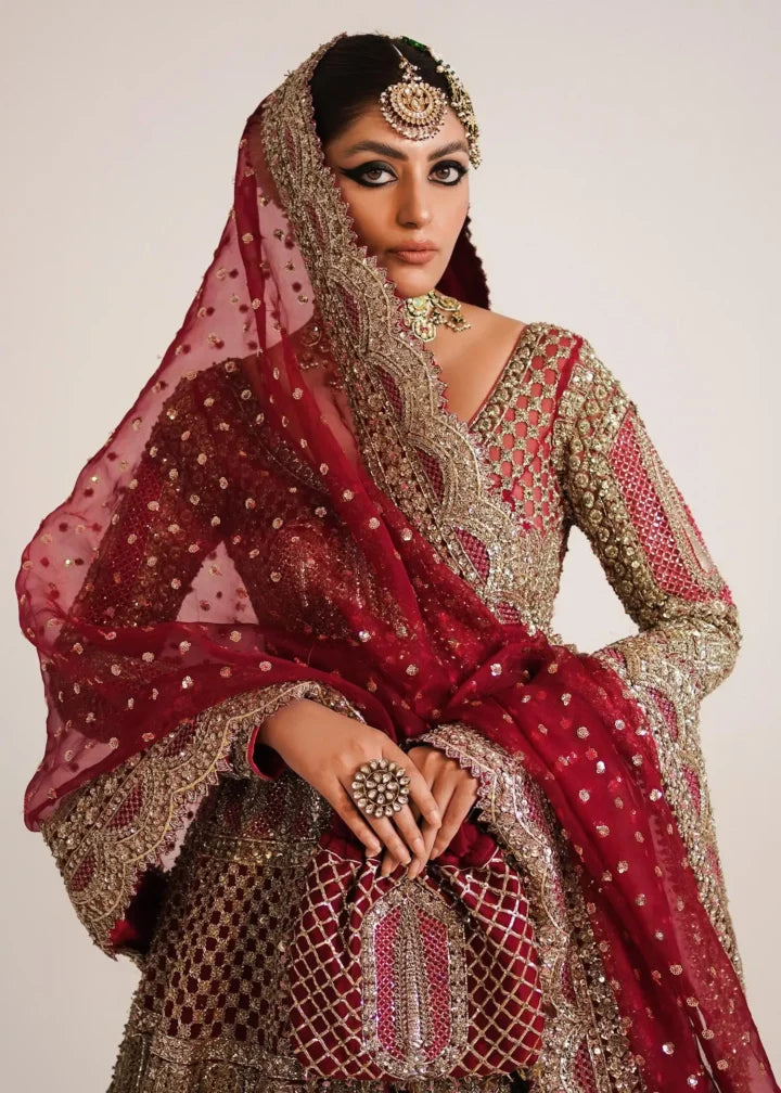 Berry Red Organza Bridal Lehenga