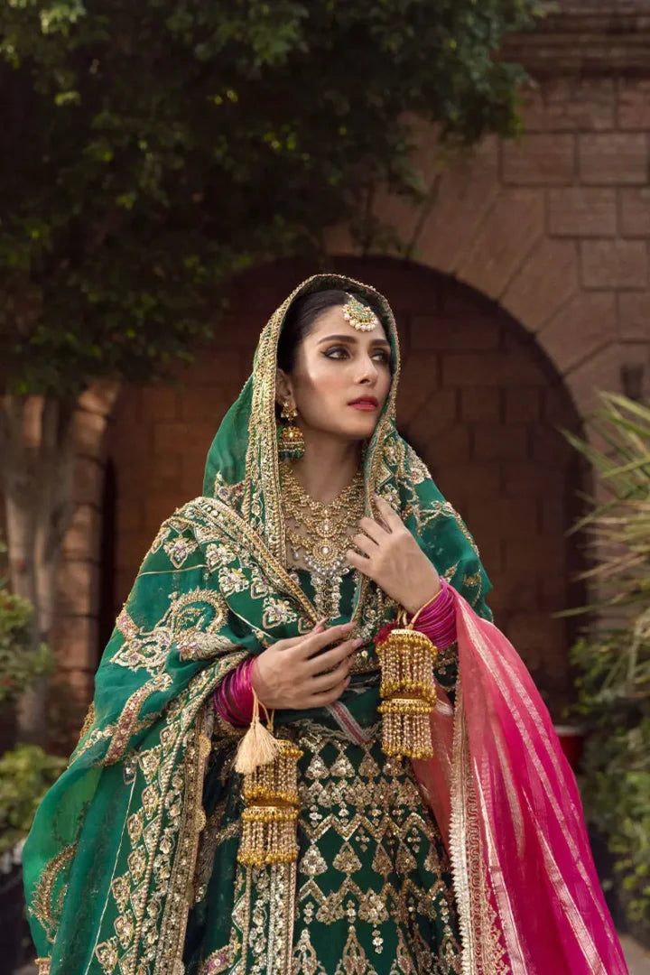 Emerald Green & Gold Bridal Lehenga
