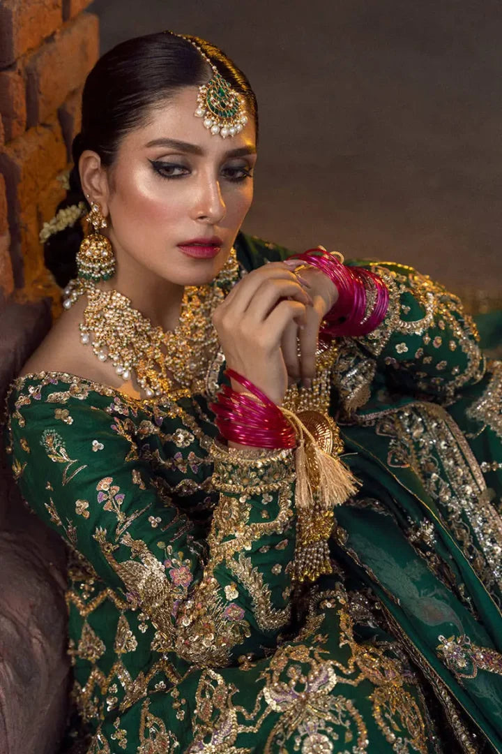 Emerald Green & Gold Bridal Lehenga