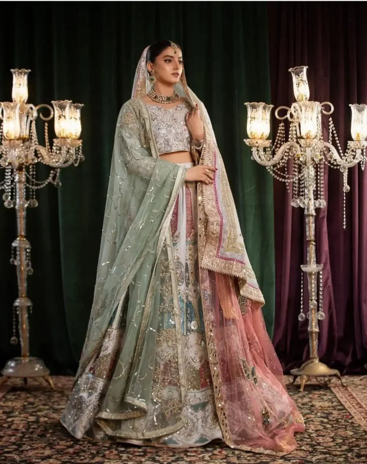 Pure Crinkle Chiffon Raw Silk Bridal Lehenga