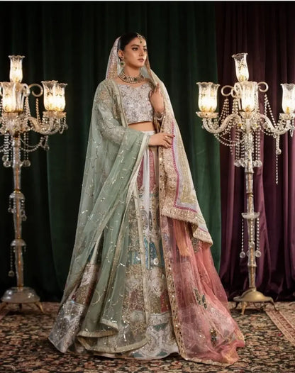 Pure Crinkle Chiffon Raw Silk Bridal Lehenga