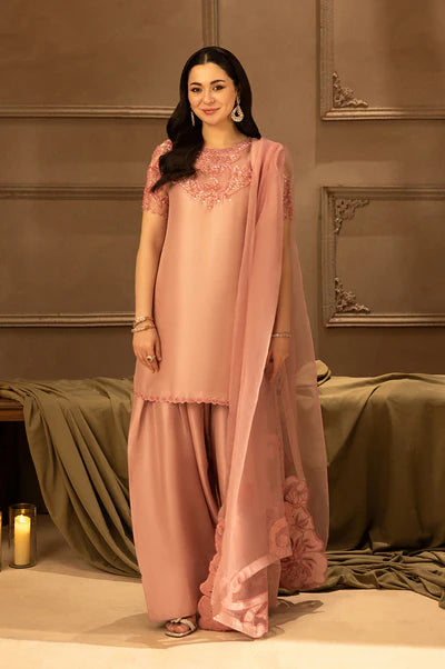 Blush Pink Raw Silk Ensemble with Crystal Work