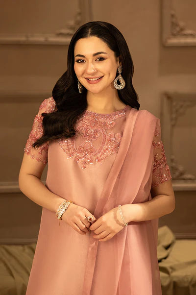 Blush Pink Raw Silk Ensemble with Crystal Work