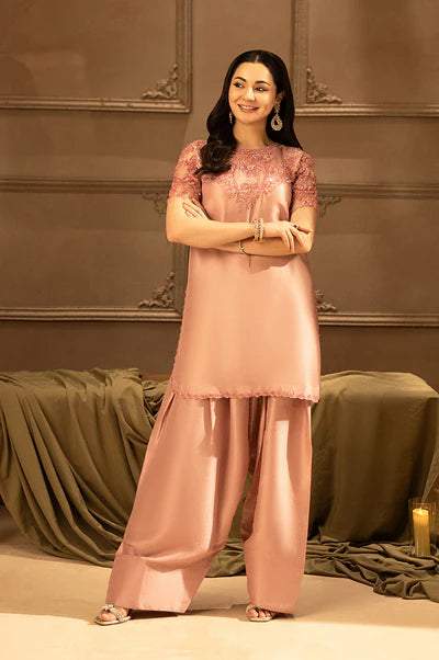 Blush Pink Raw Silk Ensemble with Crystal Work