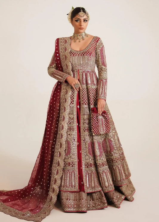 Berry Red Organza Bridal Lehenga