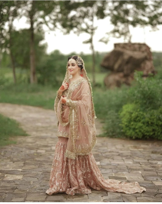 Beautiful Gharara Dress for Nikah: Blush Pink Bridal Perfection
