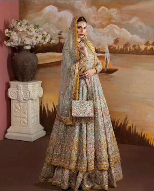 Dark Grey Bridal Maxi Lehenga on Pure Rawsilk