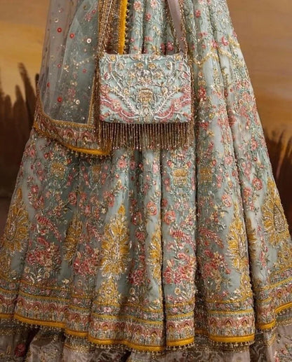 Dark Grey Bridal Maxi Lehenga on Pure Rawsilk