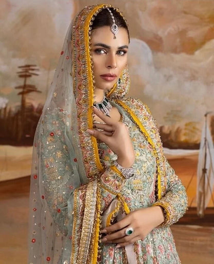 Dark Grey Bridal Maxi Lehenga on Pure Rawsilk