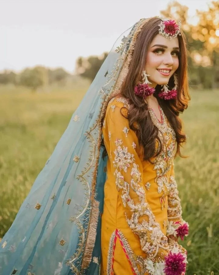 Handcrafted Mustard Yellow Gharara Dress on Pure Raw Silk