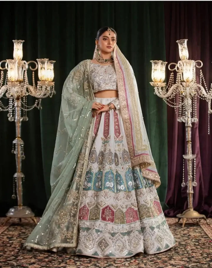 Pure Crinkle Chiffon Raw Silk Bridal Lehenga