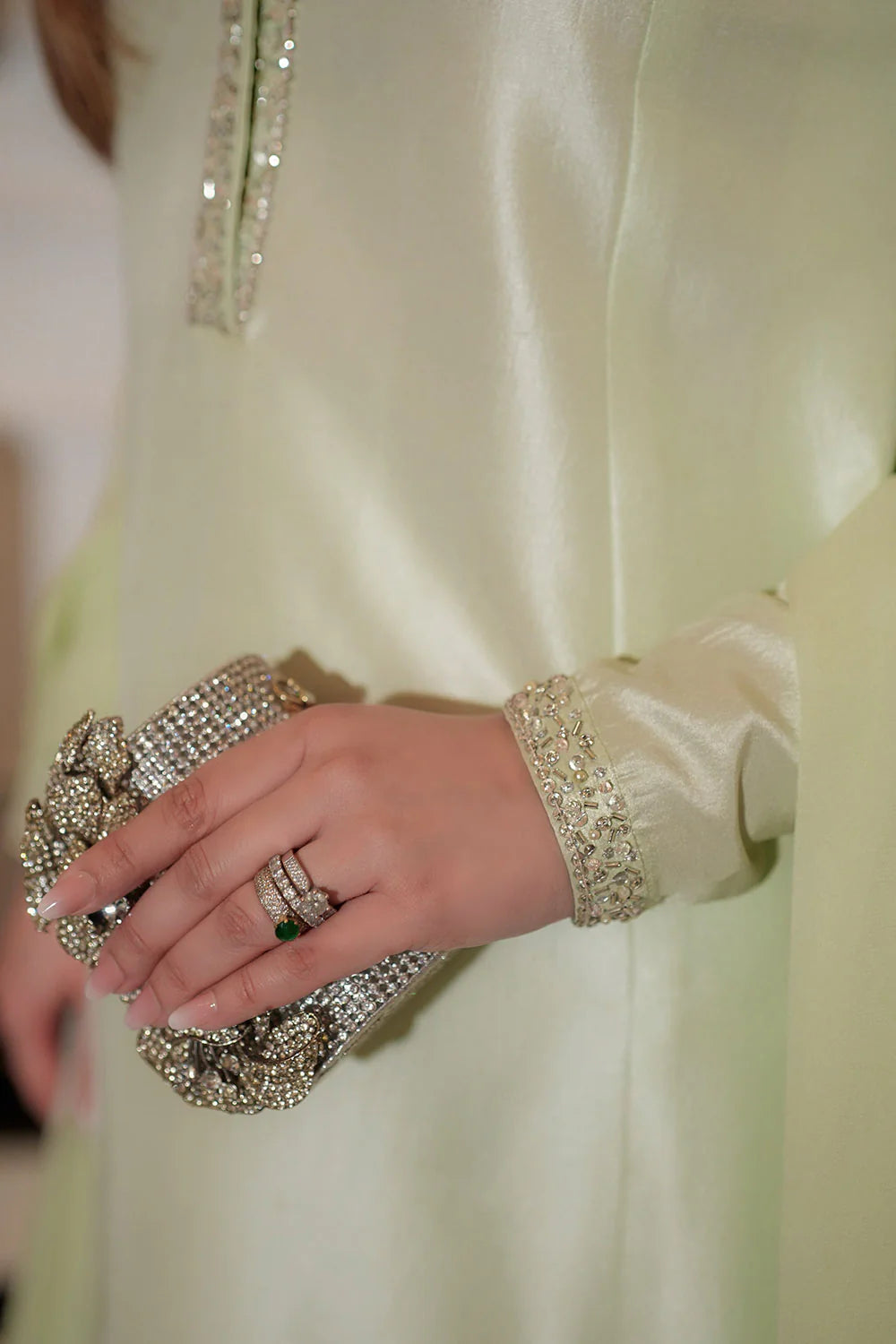 Designer Mint Green Tissue Silk Formal Ensemble